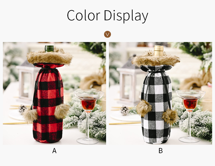 Haobei Christmas Festive Supplies Pompon Plaid Bottle Cover Creative New Red And Black Wine Bottle Bag Wine Gift Box Wine Cover display picture 1