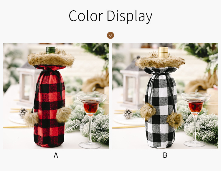 60g Weight Christmas Festival Haobei Christmas Festive Supplies Pompon Plaid Bottle Cover Creative New Red And Black Wine Bottle Bag Wine Gift Box Wine Cover 4