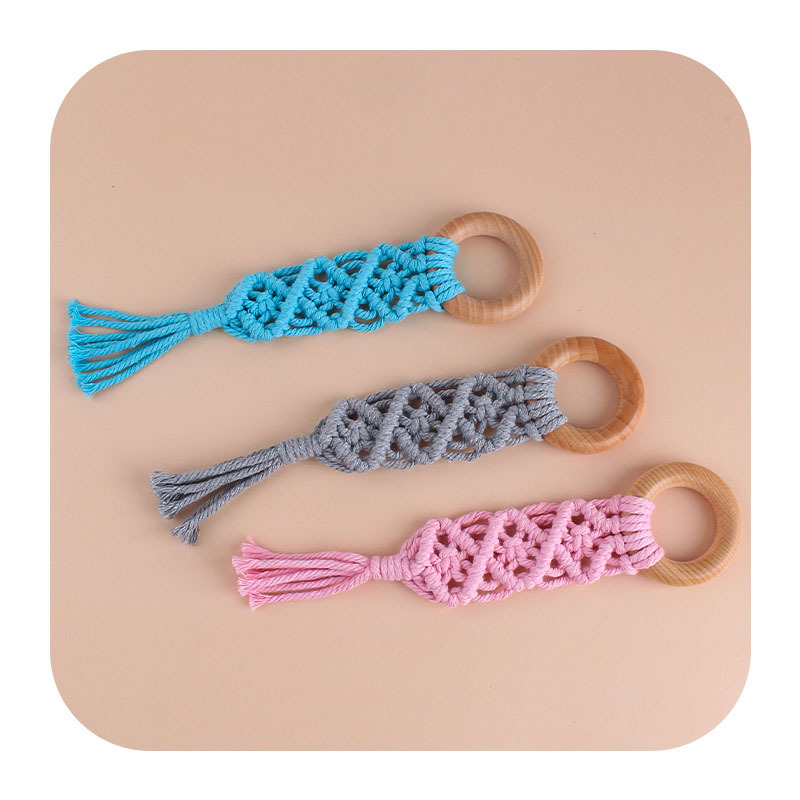 Bebé suministros populares Beech anillo juguetes para niños DIY bebé creativo hecho a mano cuerda de algodón tejido molar Juguetes