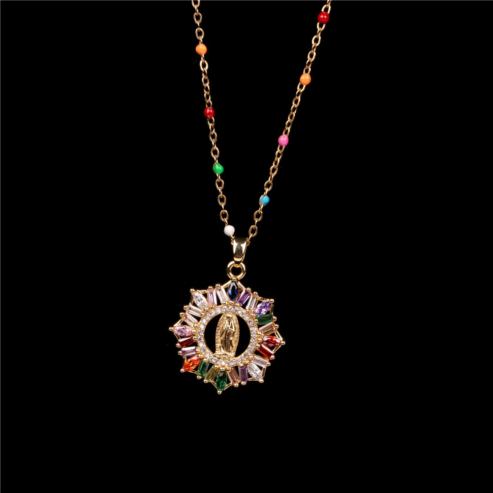 Fashion New Micro-inlaid Colored Diamonds Virgin Mary Pendant Religious Christian Women's Necklace display picture 6