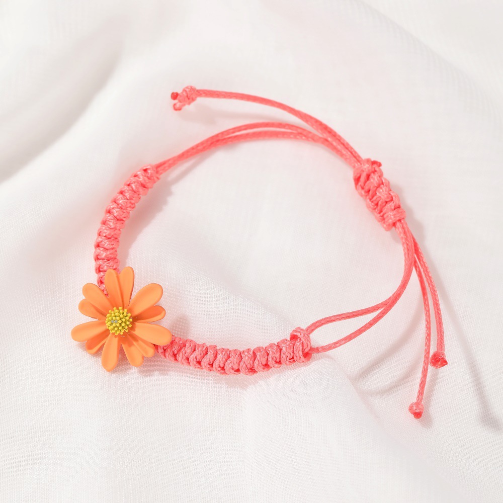 Simple Small Daisy Korean Hand-woven Red Rope Students Alloy Bracelet display picture 6