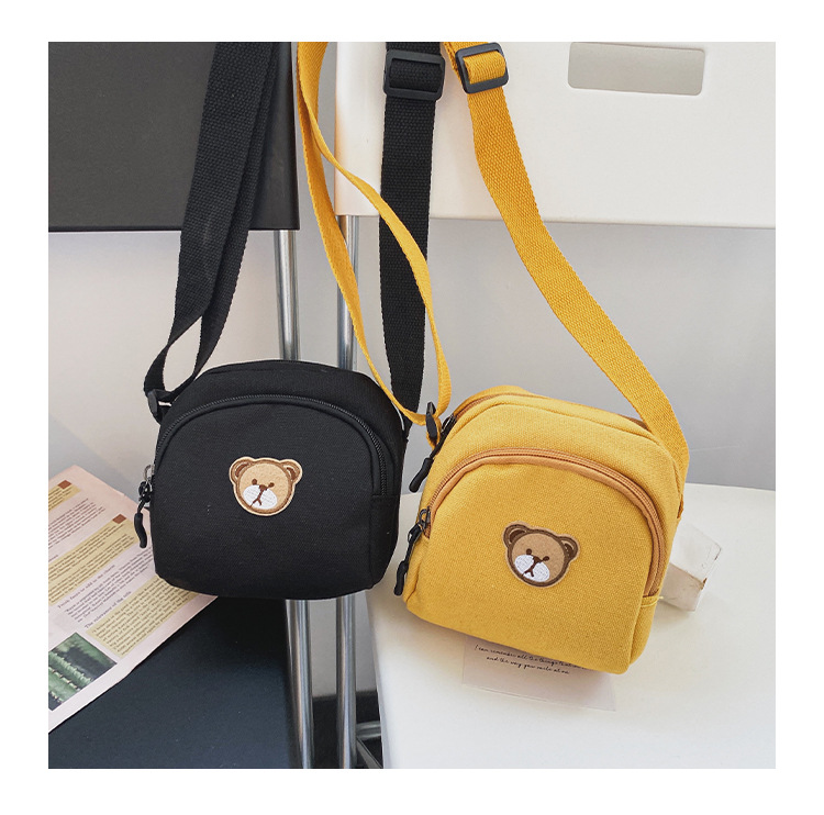 Korean Fashion Vintage Sense Cute Cartoon Bear Canvas Shoulder Bag Japanese Harajuku Student Mobile Phone Crossbody Bag  Wholesale Nihaojewelry display picture 27