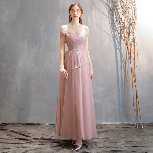 evening dresses Bridesmaid long shoulder Pink Party evening dress Fairy