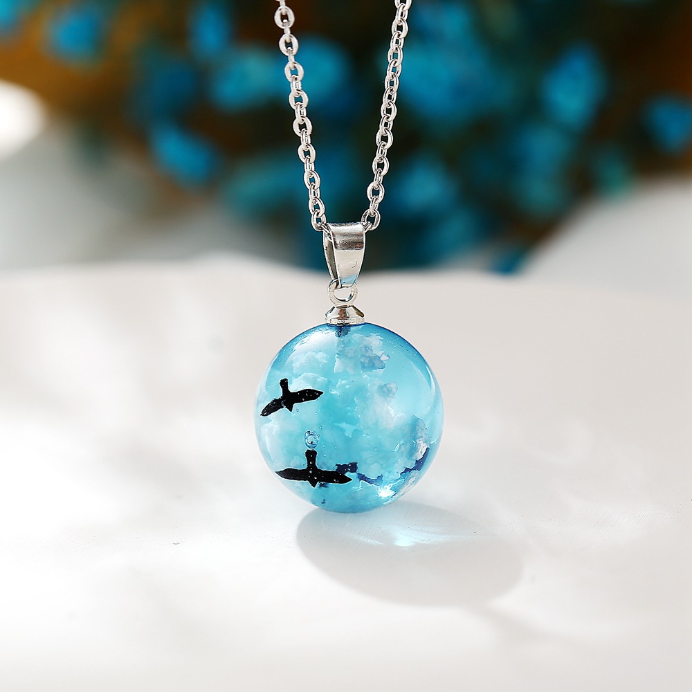 New Blue Sky White Cloud Bird Necklace Retro Simple Clavicle Chain Wholesale display picture 8