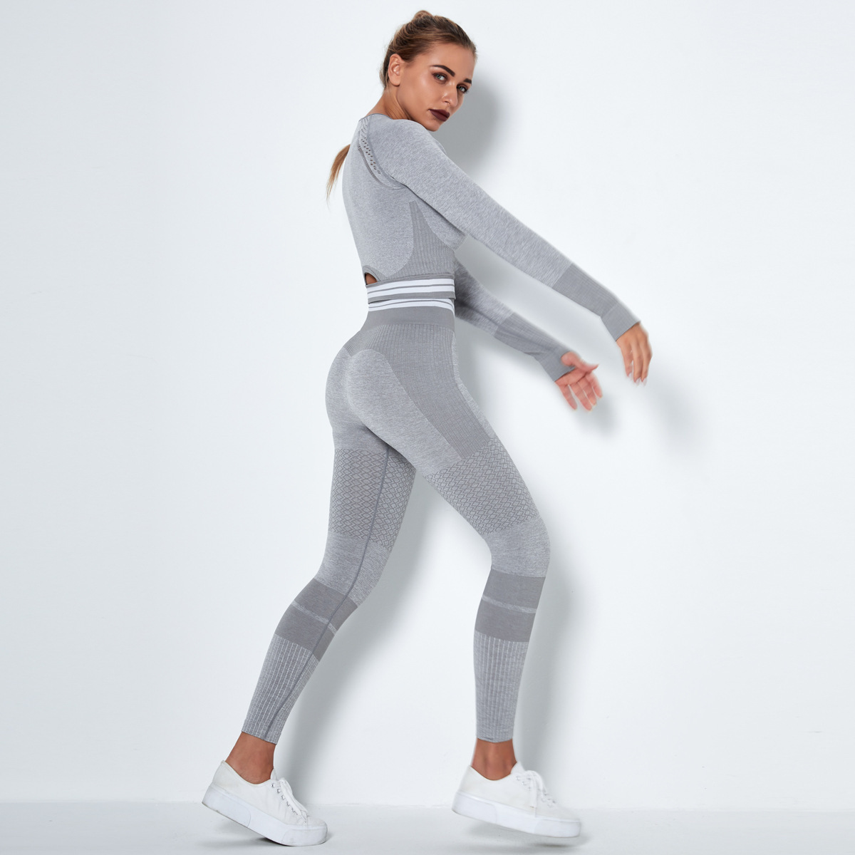 seamless knitted quick-drying long-sleeved fitness suit NSNS10722