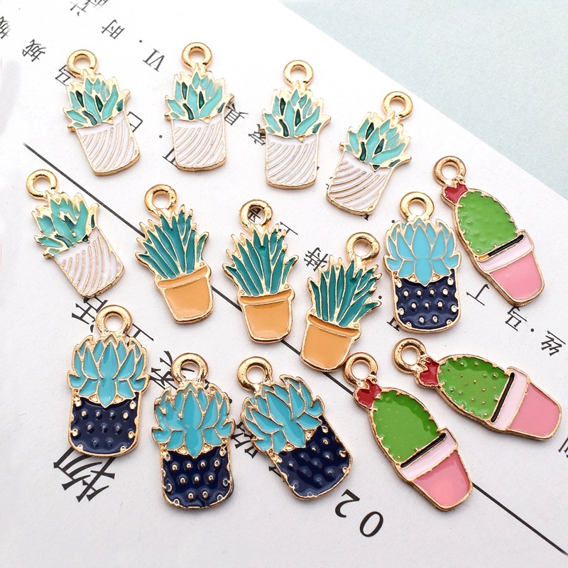 Cactus, Plant Pattern Enamel Design 10 PCS/Package Alloy Cactus Plant