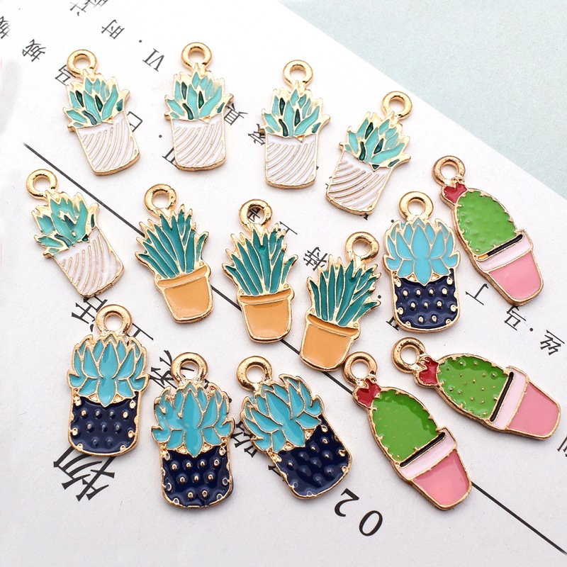 10 Pcs/package Simple Style Cactus Plant Alloy Enamel Jewelry Accessories display picture 5