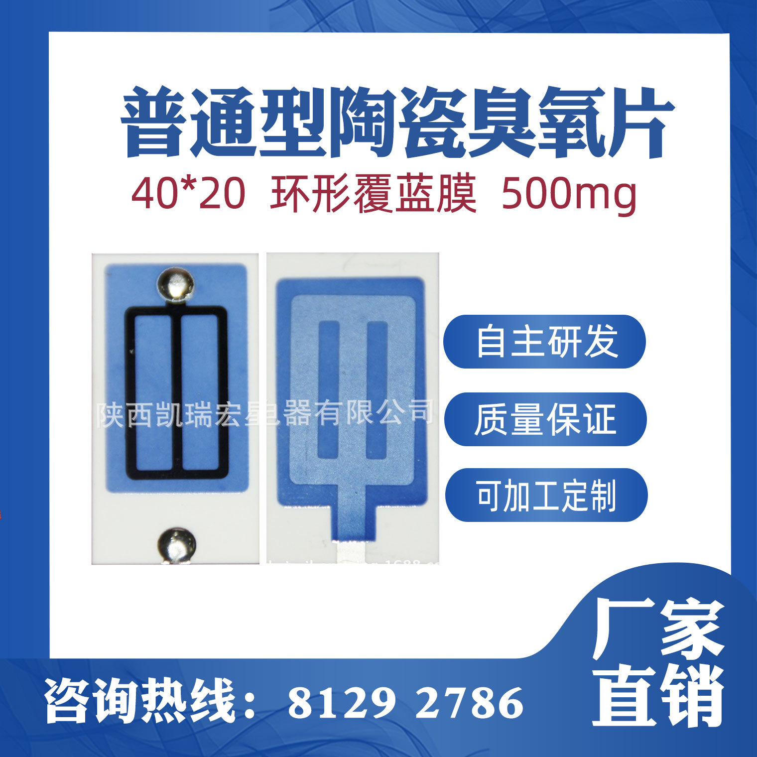 陶瓷臭氧片40*20环形覆蓝膜500mg臭氧片防潮陶瓷臭氧片激发器专用