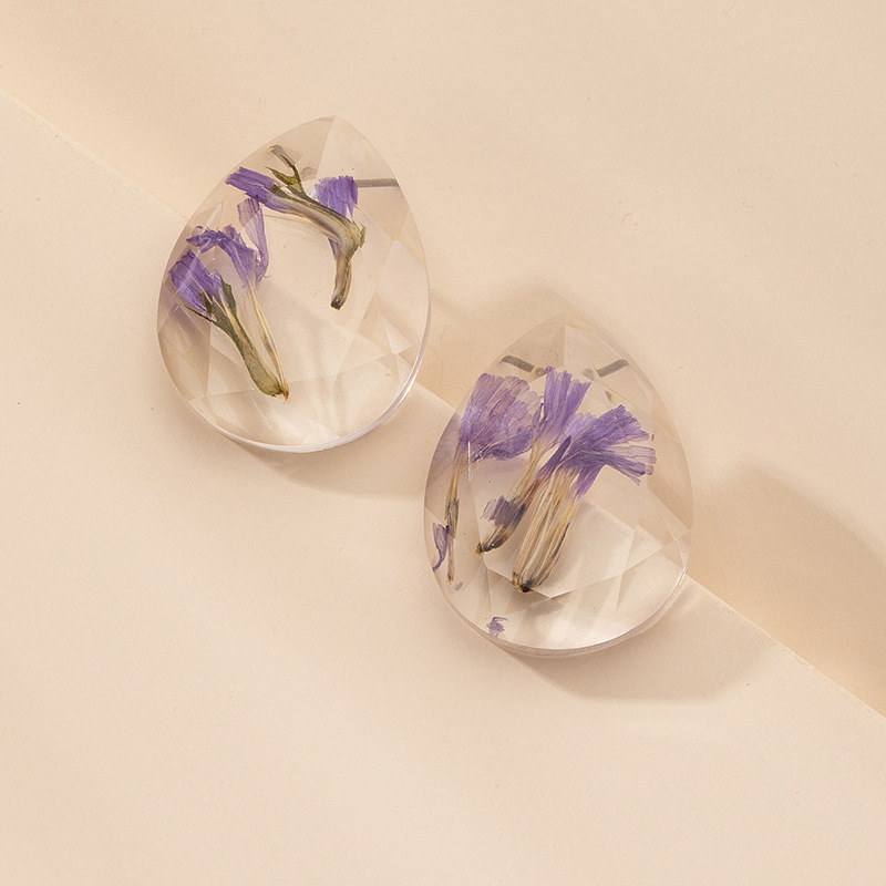 Fashion Simple Dried Flower Cute Flower Resin Drop Earrings For Women display picture 3