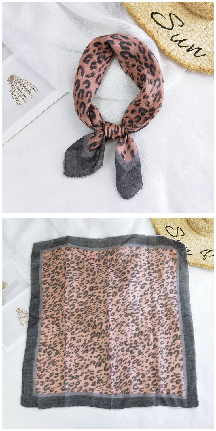 Fashion Leopard Print Cotton Linen Small Square Silk Scarf Wholesale display picture 14