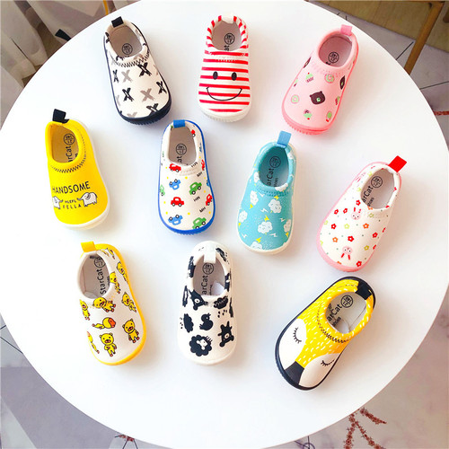 Japanese single children's stretch fabric canvas shoes baby kindergarten toddler shoes one-foot indoor shoes for boys and girls