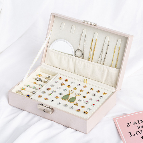 Portable jewelry box, multi-functional jewelry organizer, cross-border earring, ring, and necklace storage organizer