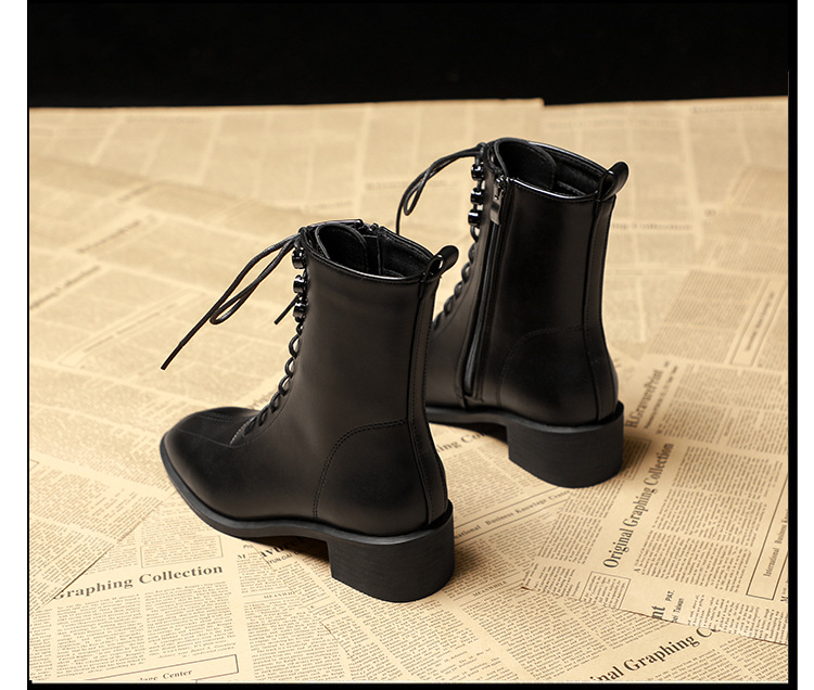 Women's Shoes new slim leg women's short boots mid tube boots lace up Martin boots versatile British style slim boots thick heels_voghion.com
