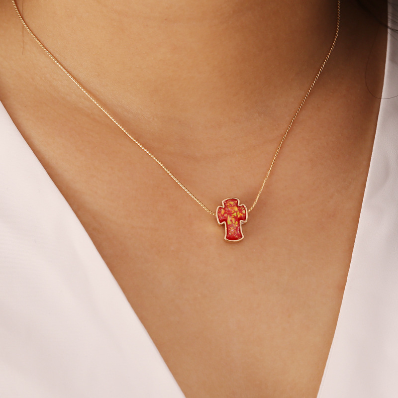 retro multicolor cross pendent alloy necklace