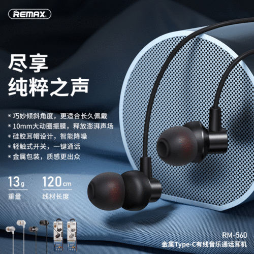 REMAX/Ream Type-C Interface Music Sleep Earphone In-Ear Call Line Control Metal Earphone 