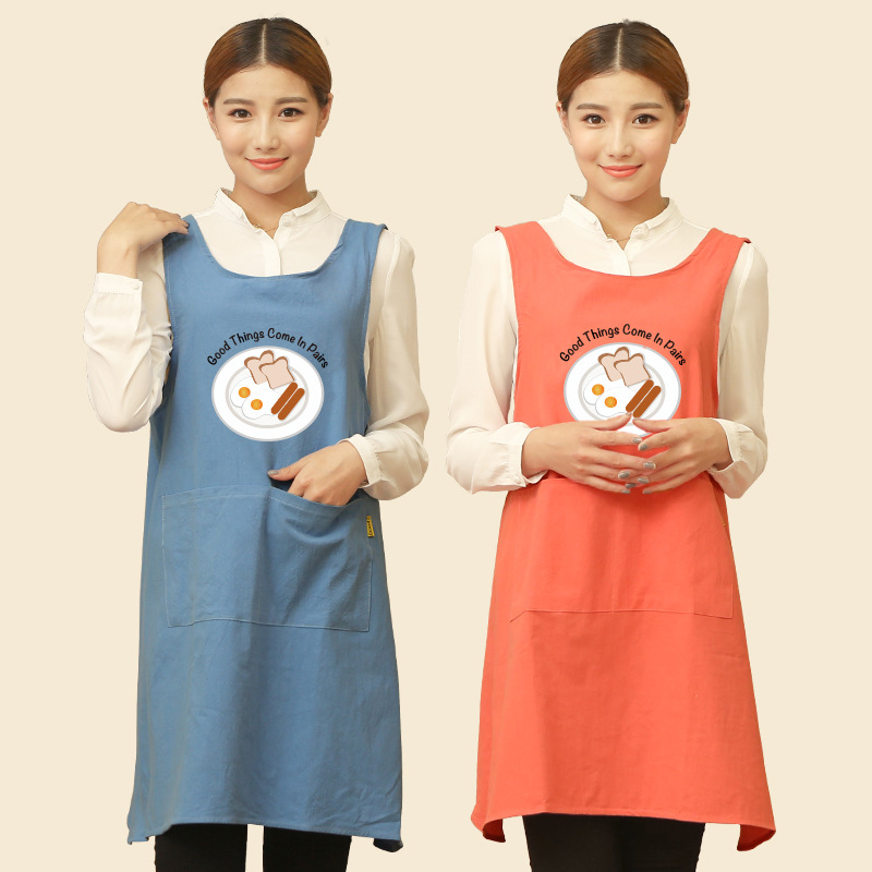 Delantal cocina del hogar camarero ropa de trabajo de estilo coreano de las mujeres de moda de los hombres lindos anti-fouling cintura de impresión de logotipo personalizado