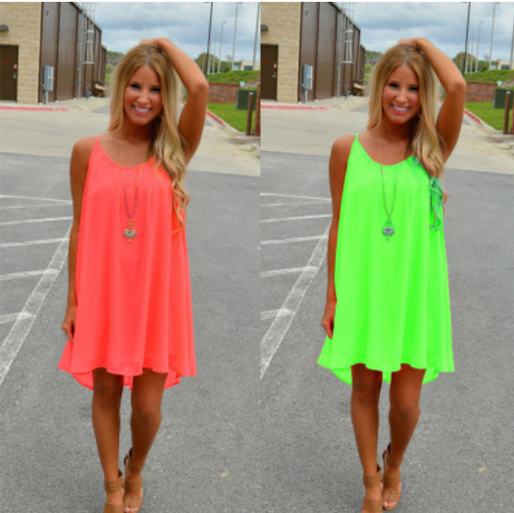 2020吊带裙网格拼接露背雪纺连衣裙有里布