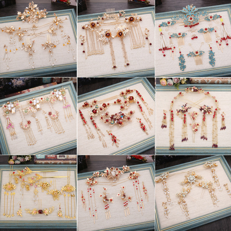 秀禾服新娘头饰新款中式凤冠结婚古装秀禾服龙凤褂古代嫁衣饰品