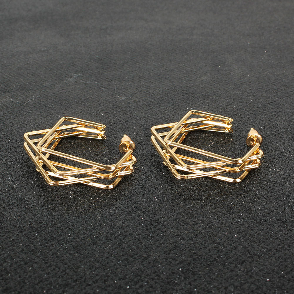 Retro Alloy Irregular Square Metal Earrings display picture 2