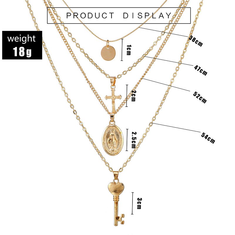 New Fashion Women's Multilayer Cross Key Man Head Pendant Necklace Wholesale display picture 1