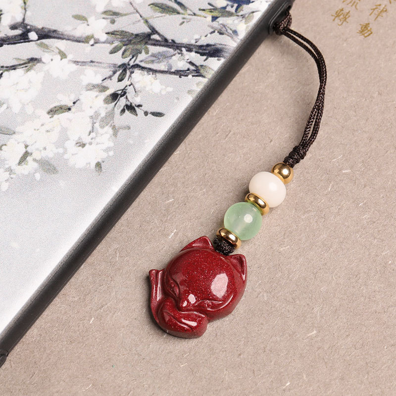 Wang Peach Blossom Cinnabar Fox Mobile Phone Lanyard Pendant Cute Keychain U Disk Coin Purse Pendant