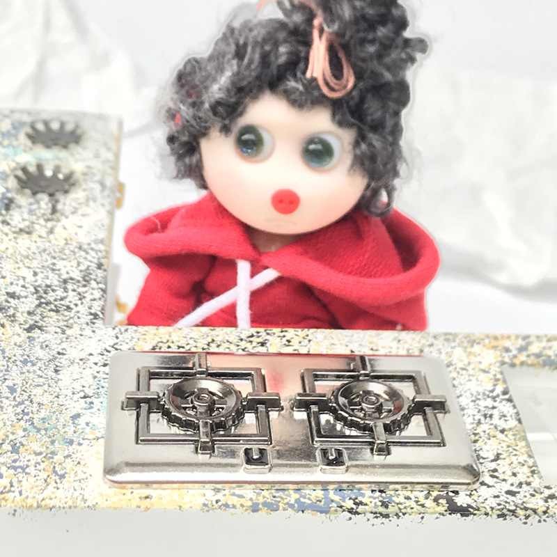 1:12 Dollhouse GSC mini escena de la cocina 12 Puntos 8 puntos accesorios OB11 plata estufa de gas de metal doble estufa