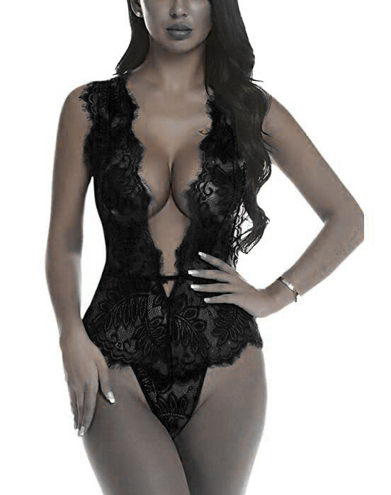 2020 Amazon foreign trade new women's one-piece underwear lace tights deep V Teddy mini doll