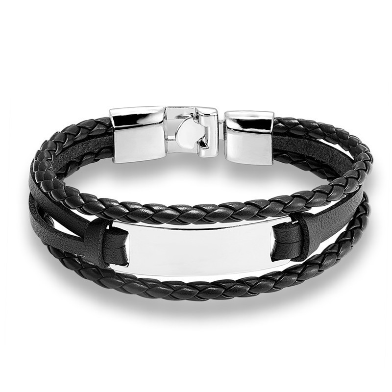 Hand-woven multi-layer men's leather bracelet creative ethnic style simple nameplate bracelet leather retro student bracelet