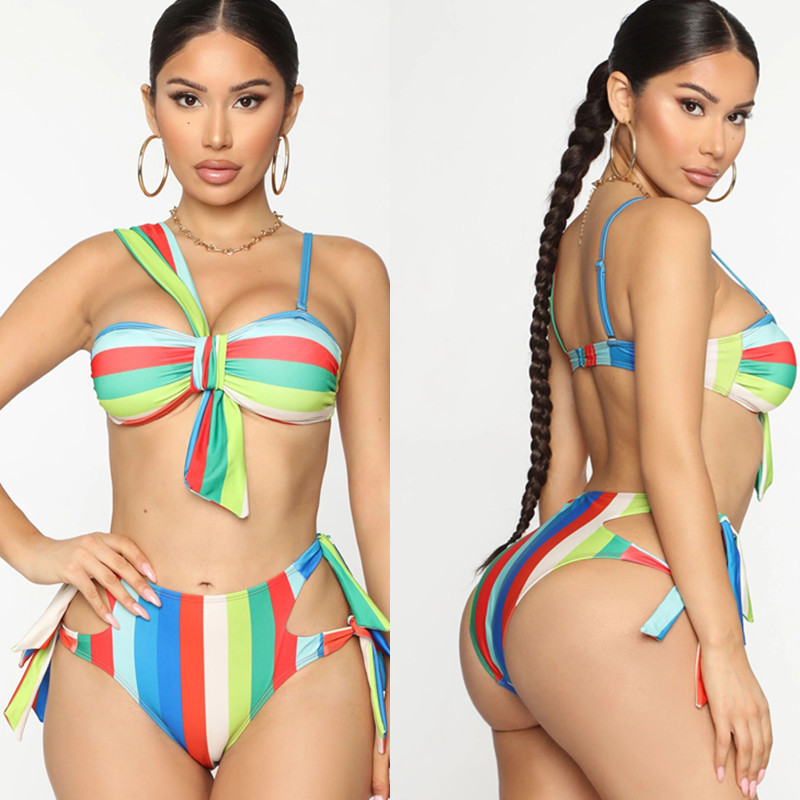 striped print lace high waist sexy swimsuit  NSHL23008