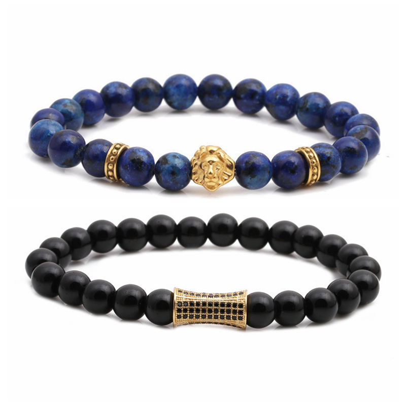 Fashion Blue Dot Stone Bright Stone Lion Head Small Waist Beaded Diy Bracelet Set Wholesale Nihaojewelry display picture 1