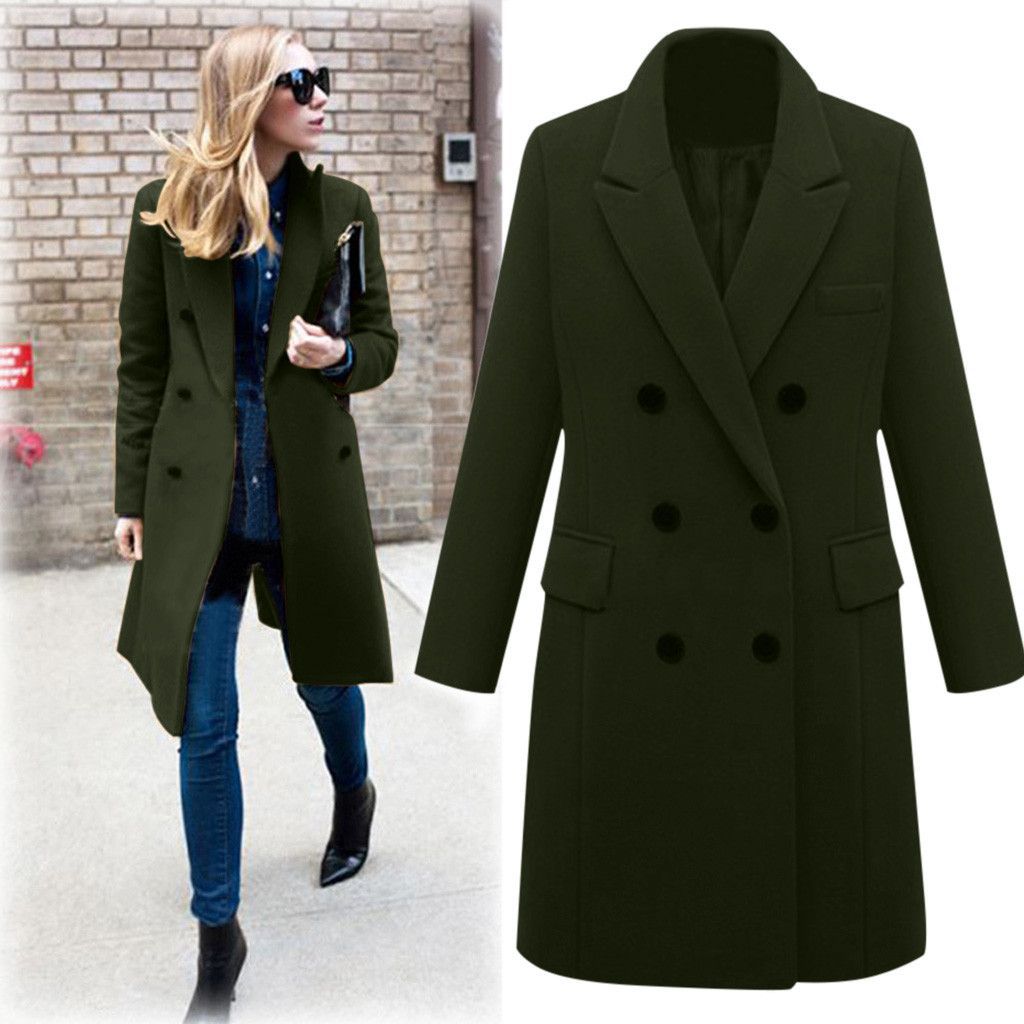 Women's middle school long large size woolen women's coat double-breasted woolen coat_voghion.com