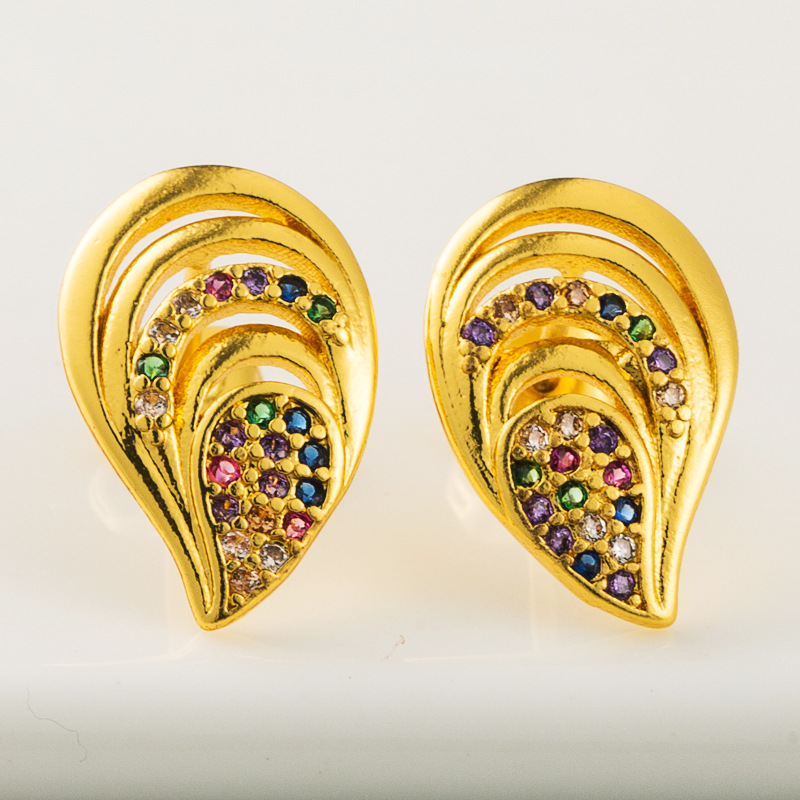 Fashion  New Hollow Hollow Earrings Brass Micro Color Inlaid Zircon Earrings  Plated True Gold Earrings Nihaojewelry Wholesale display picture 3