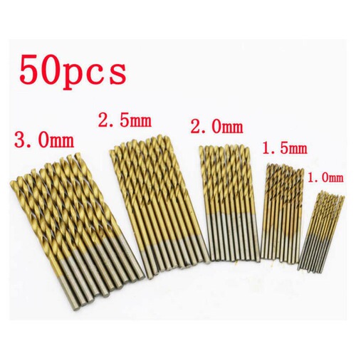 Factory direct sale 50pc titanium plated twist drill golden high speed steel 4241 straight handle drill 1-3mm combined woodworking opening