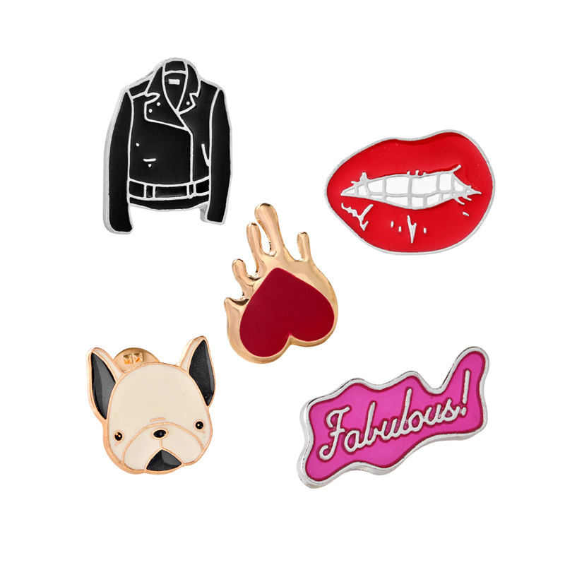 Party Occasion Alloy Material Cute Funny Pin Mouth Letter Heart Shape Alloy Enamel Unisex Brooches