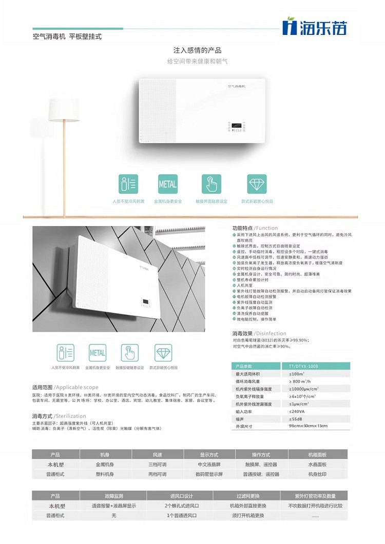 Factory direct selling Haile Miao tablet wall-mounted air disinfection machine TT/DDYX-100B