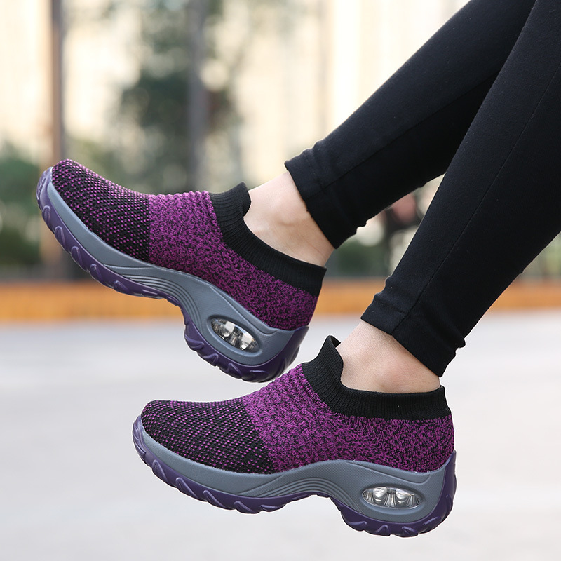 Cross-border Explosions Large Size Women's Shoes Mother Shoes Rocking Shoes Socks Shoes Casual Flying Weaving Women's Shoes Foreign Trade Lace-up Thick Sole Shoes
