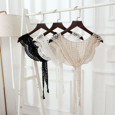 春秋新款圆点镂空蕾丝披肩韩版百搭钩花花边假领子女日系文艺方领