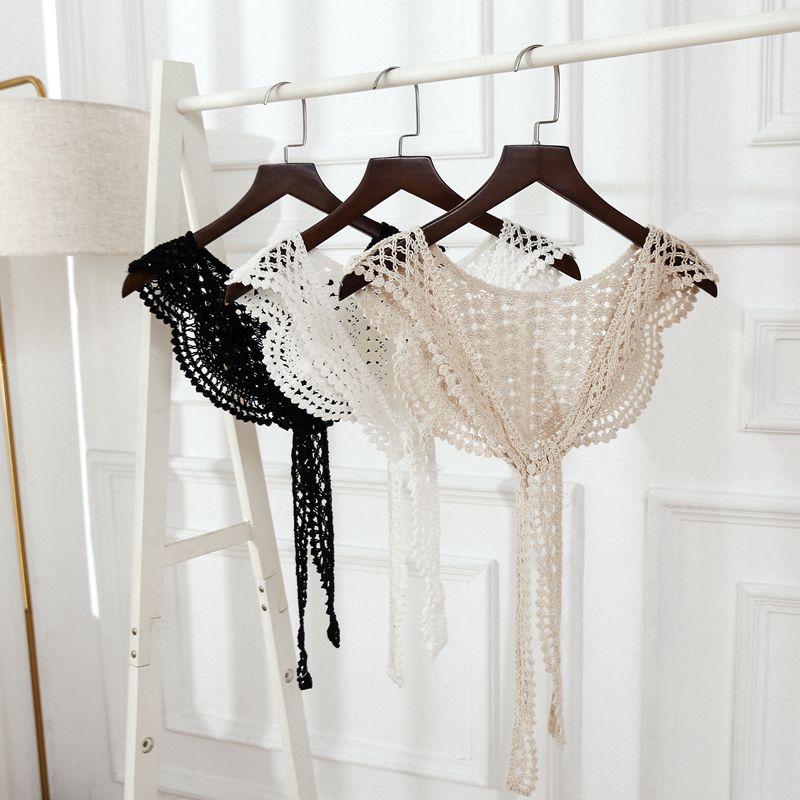 春秋新款圆点镂空蕾丝披肩韩版百搭钩花花边假领子女日系文艺方领