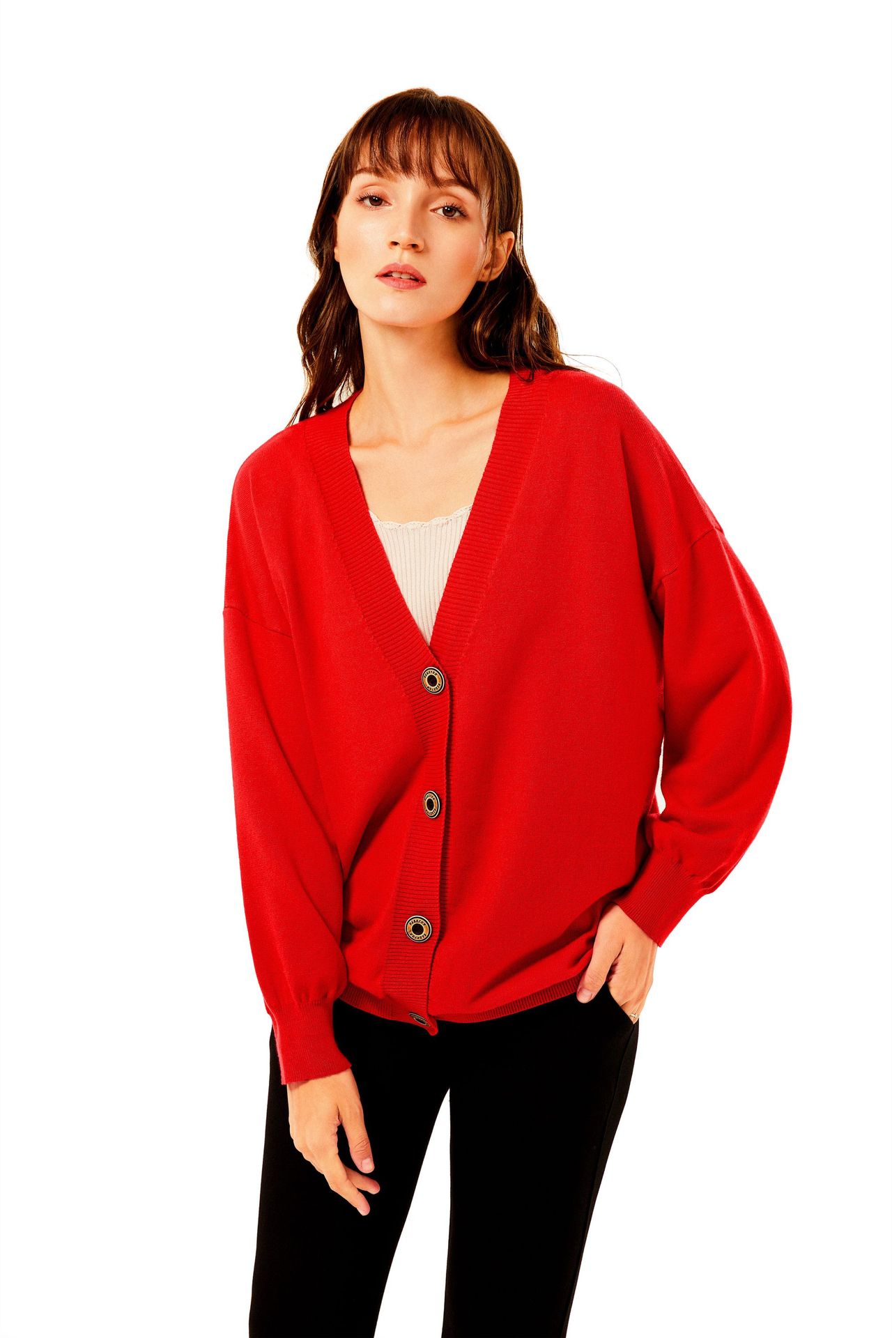 GraceChic Damenpullover Herbst/Winter 2020, lockerer, lässiger Strickpullover mit V-Ausschnitt und langen Ärmeln, Übergröße, auf Lager_voghion.com