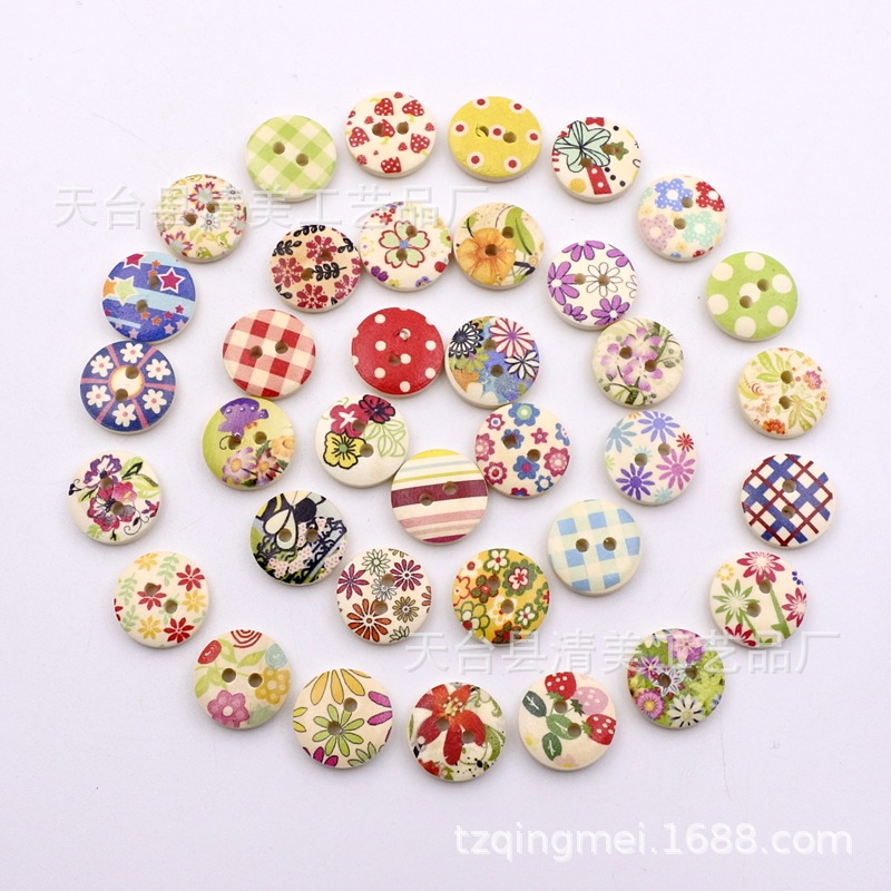 15mm pintado impreso botón madera decorativo impreso Bowl hebilla/Pan hebilla 100 un paquete