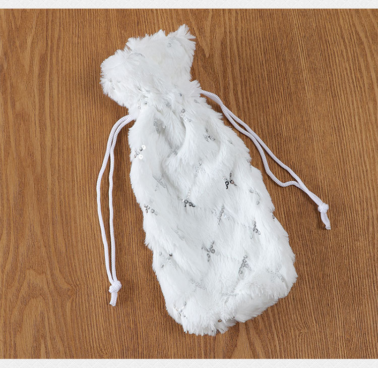 Weihnachtsweinflaschenhülle, weißer Plüsch, Schneeflocke, Pailletten-Weinflaschenhülle, Weihnachtstischdekoration, Rotweintasche_voghion.com