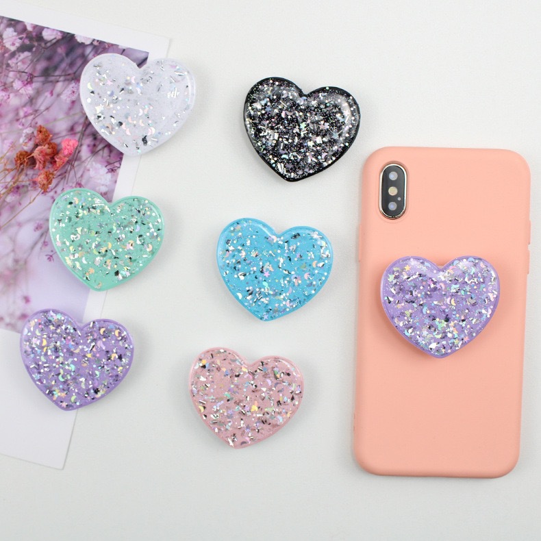 Solid Color Glitter Drop Glue Retractable Airbag Bracket Heart-shaped Multi-function display picture 1