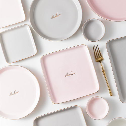 Nordic light luxury gold rim bowl set for home dining, bowl and chopsticks plate combination set, home INS tableware ceramic gift
