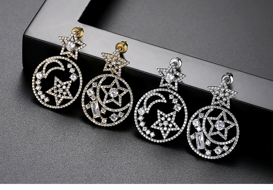 Fashion Korean Sweet Lady Xingyue Earrings Hollow Copper Inlaid Zirconium Stud Earrings display picture 1