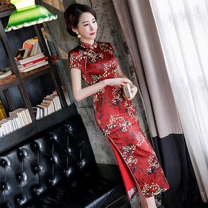 Chinese Dress Qipao for women silk dress banquet wedding high end cheongsam SILK PRINTED DRESS