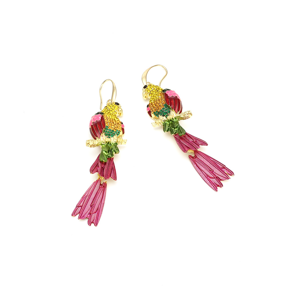 Women's Gender Inlay Design Exaggerated Parrot Alloy Inlay Artificial Rhinestones Women's Earrings