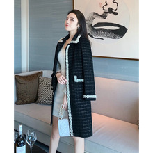 2020秋冬设计感手工珍珠条中长款大衣女名媛气质显瘦毛呢外套
