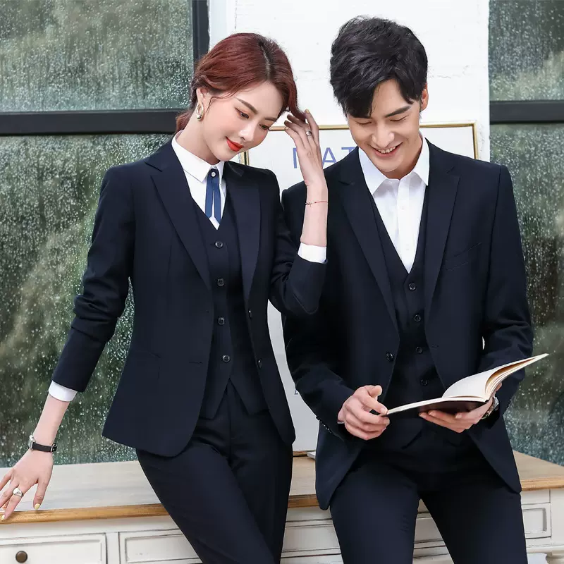 女士西装套裙秋新款2023时尚男女同款纯色职业西服面试正装工作服