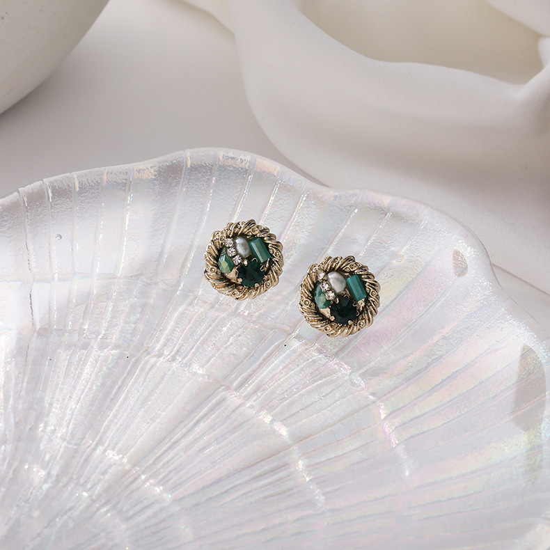 Petites Boucles D&#39;oreilles En Cristal Vert Aiguille En Argent 925 display picture 3