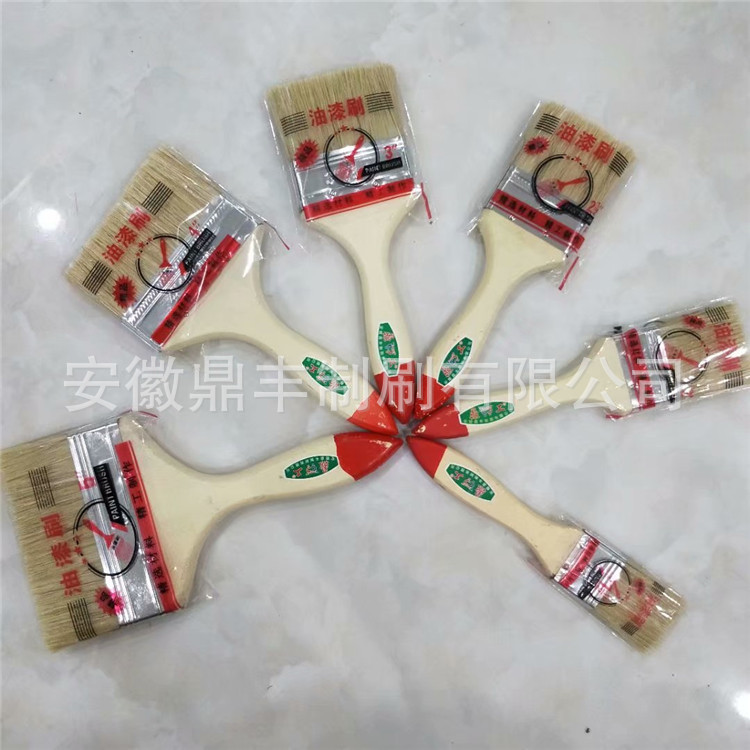 刷业厂家白柄猪毛油漆刷 带木柄油漆刷 涂装家用红头油漆刷家居